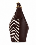 Brown handbag with zebra pattern on a white background
