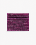 Purple cardholder with crocodile texture on a white background